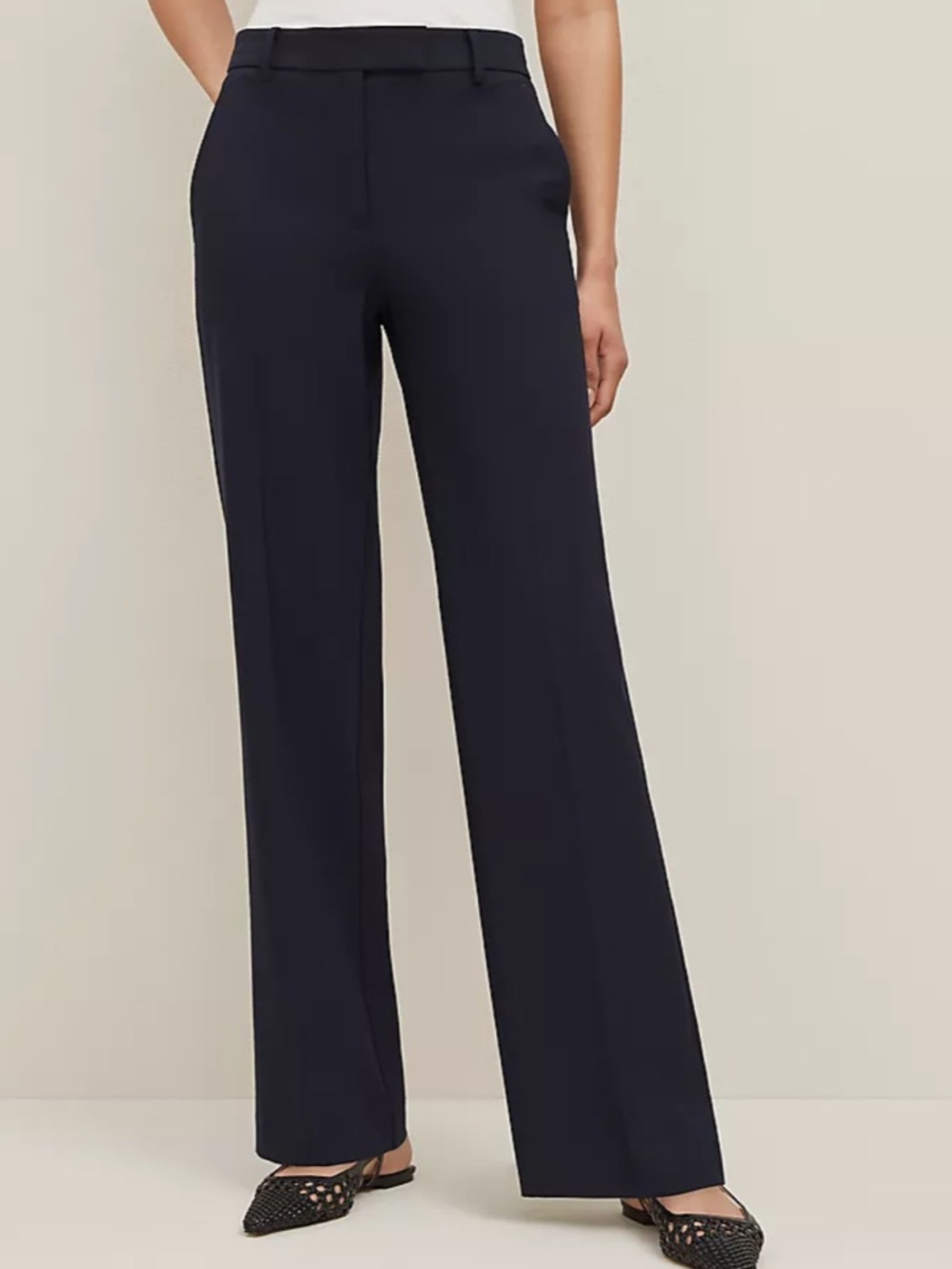 Ann Taylor Navy Straight-Leg Work Trousers - Picture 2 of 3